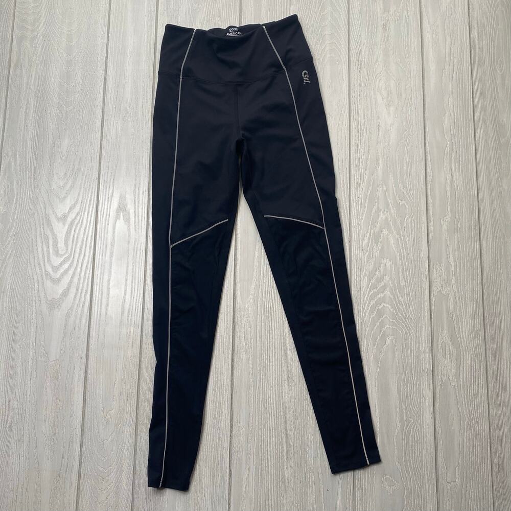 Good American Black & Silver Reflective High Waisted Leggings Small GA 1